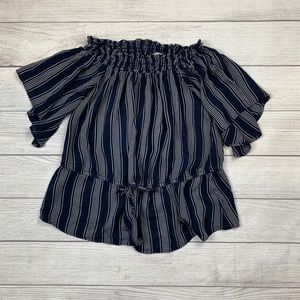 A&F Off-the-Shoulder Navy Striped Blouse